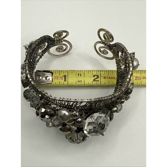 Artisan Cuff Bracelet Statement Runway Adjustable Silver Tone Wire Design - Picture 7 of 9